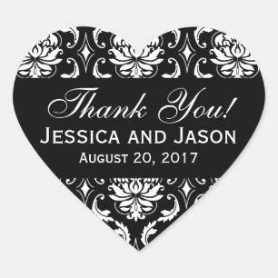 Black White Wedding Damask Thank You Label