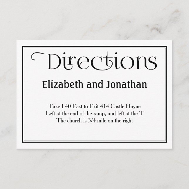 Black & White Wedding Directions Details Card (Front)