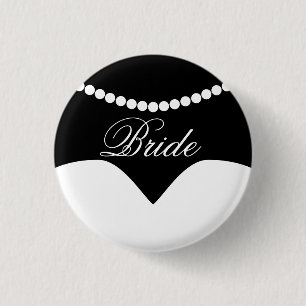 Black White Wedding Dress Pearl Necklace Bride 3 Cm Round Badge