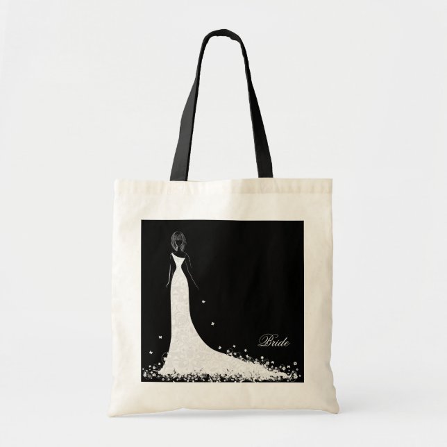 Black & White Wedding Dress & Vintage Lace Tote Bag (Front)