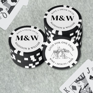 Black White Wedding Drink Poker Chips