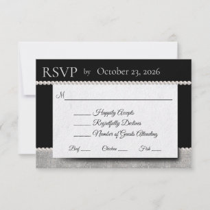 Black & White Wedding Elegance Pearls RSVP Card