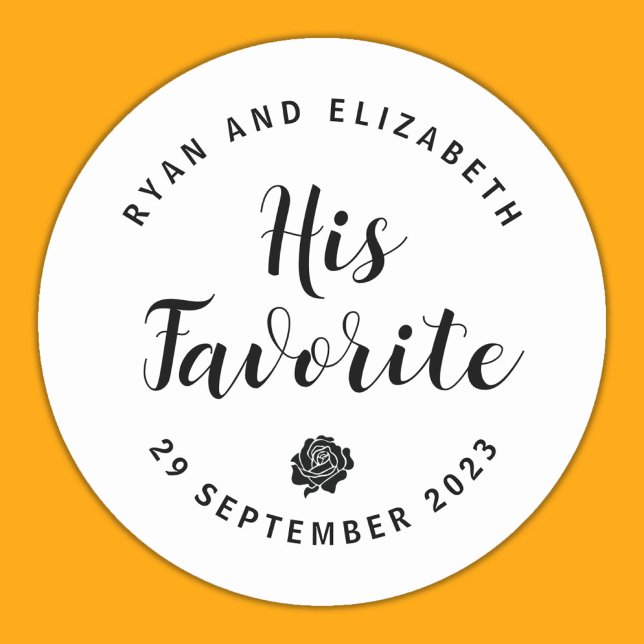 Black & White wedding favour labels & Stickers (His Favorite Favour Labels | His Favourite Sticker)