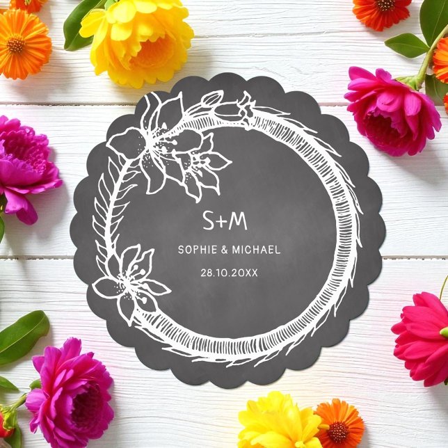 Black White Wedding Floral Paper Coaster (Creator Uploaded)