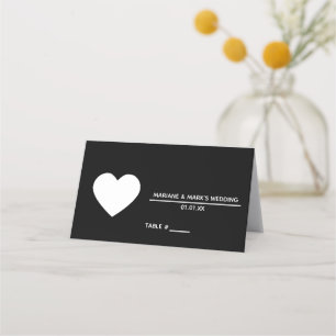Black White Wedding Heart Logo Table Number Place Card