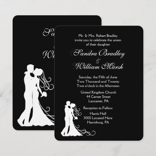 Black White Wedding Invitation (Front/Back)