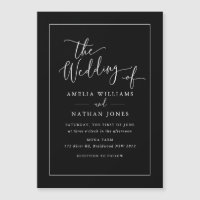 Black White Wedding Invitation Fridge Magnet