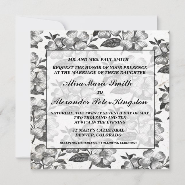 Black White Wedding invitations Announcements (Front)