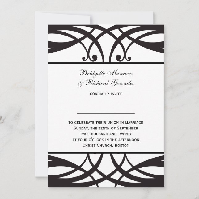 Black White Wedding Invitations Art Deco (Front)