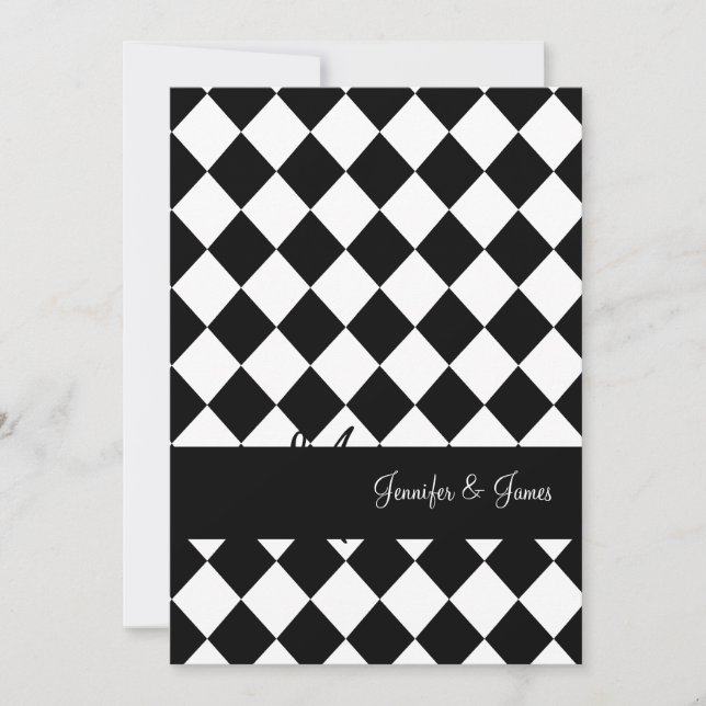 Black White Wedding Invitations Monograms Names (Front)