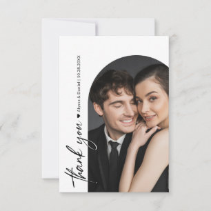 Black White Wedding Minimalist Arch Photo Thank You Card