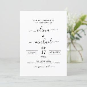 Black White Wedding Modern Typography Invitation