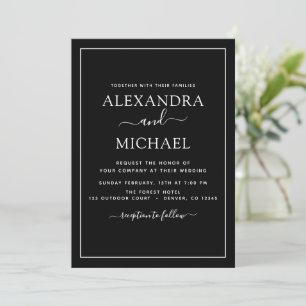 Black White Wedding Modern Typography Invitation