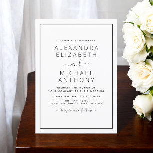 Black White Wedding Modern Typography Invitation
