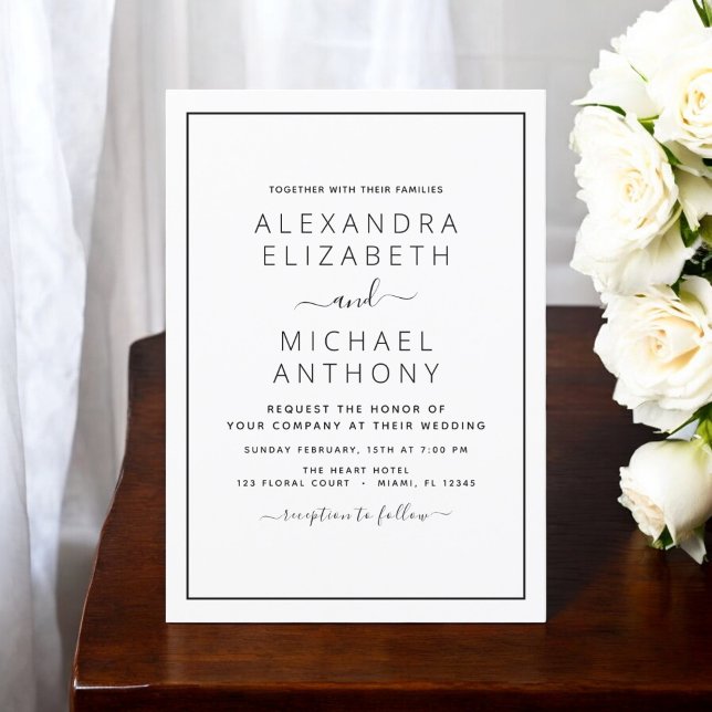 Black White Wedding Modern Typography Invitation (Creator Uploaded)
