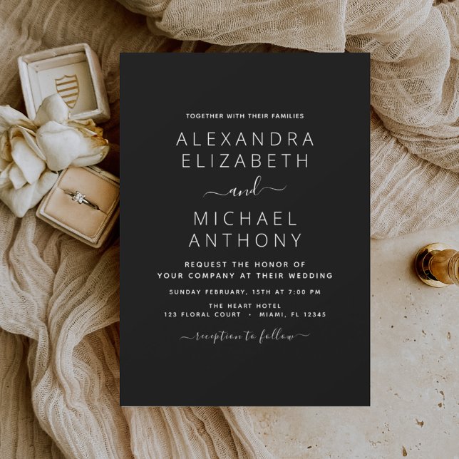 Black White Wedding Modern Typography Invitation (Creator Uploaded)