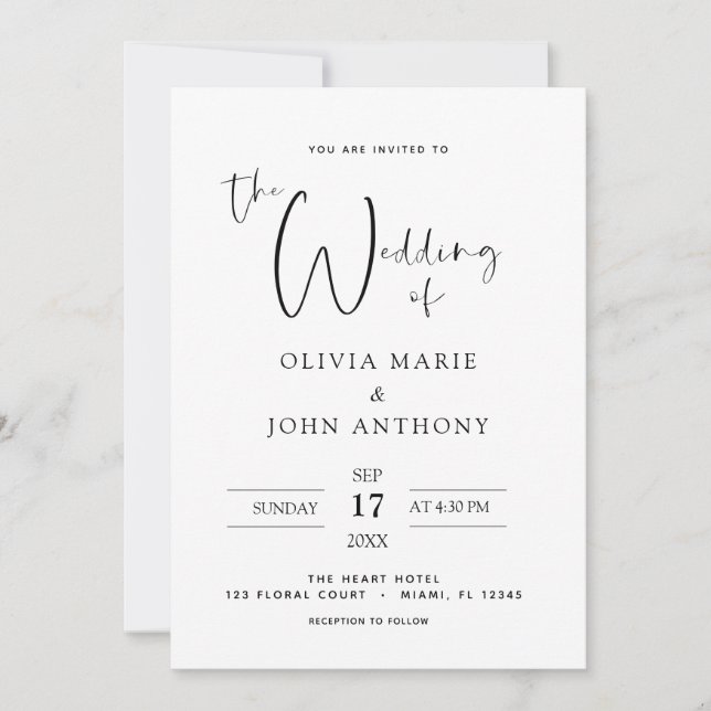 Black White Wedding Modern Typography Invitation (Front)