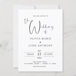 Black White Wedding Modern Typography Invitation