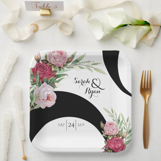 Black & White Wedding Paper Plate (Wedding)