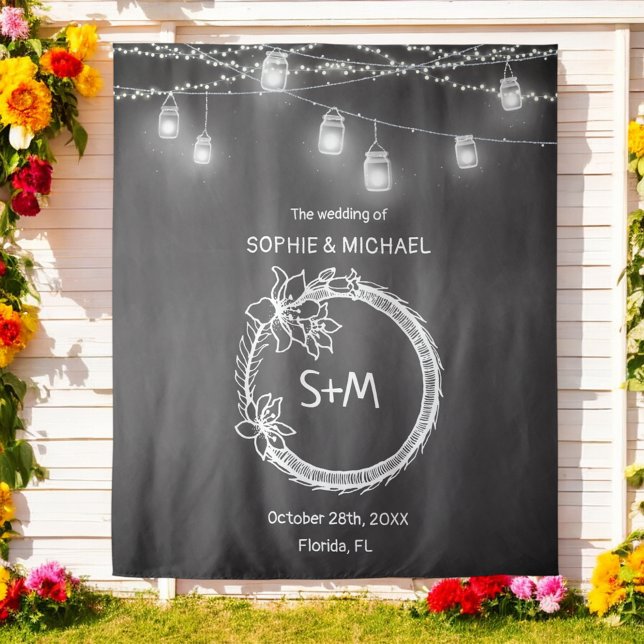 Black White Wedding Photo Prop Chalkboard Backdrop Tapestry (Creator Uploaded)