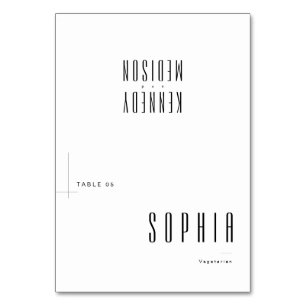 Black & White Wedding Place Card with Meal Choice