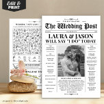 Black White Wedding Program   Timeline Newspaper<br><div class="desc">Make your wedding stand out from the ordinary with this beautiful classic newspaper program. Looking for a unique way to display your wedding program? Your guests will be impressed and will enjoy reading your special wedding newspaper. The timeline icons can be moved to customise the program according to your planned...</div>