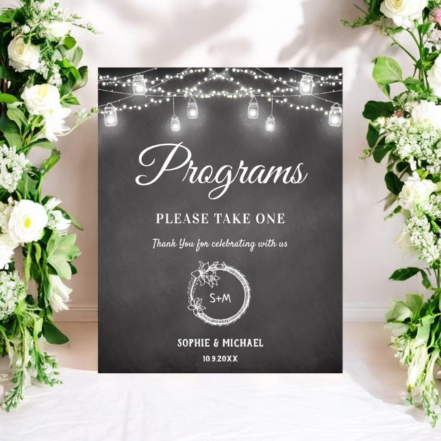 Black White Wedding Programs Sign Poster (Creator Uploaded)