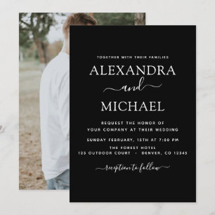 Black White Wedding Romantic Photo Invitation