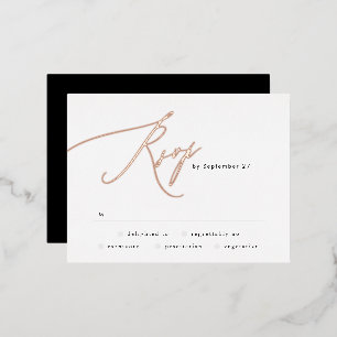 Black White Wedding Rose Gold Foil RSVP card