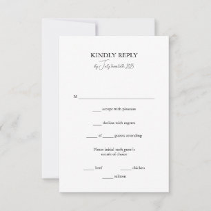 Black White Wedding RSVP Card with Meal Options