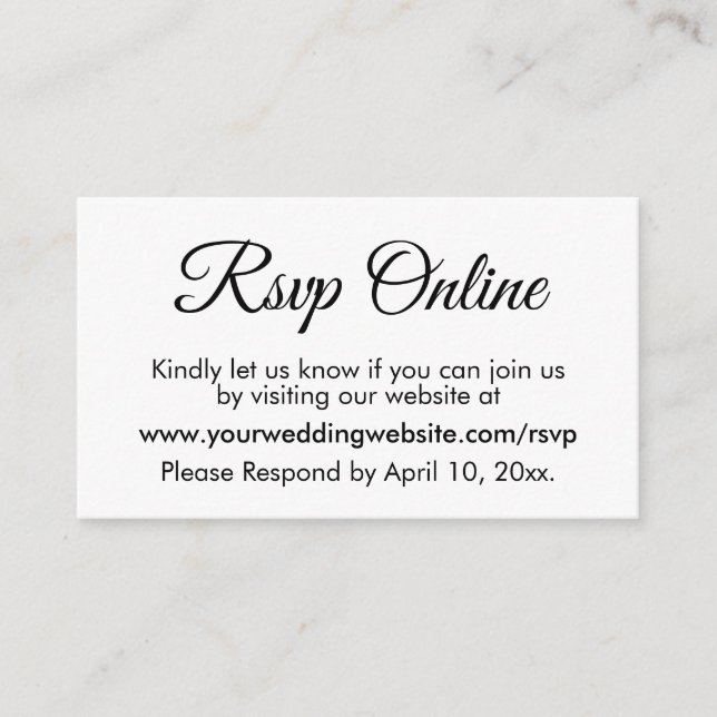Black & White Wedding RSVP Online Elegant Simple Enclosure Card (Front)