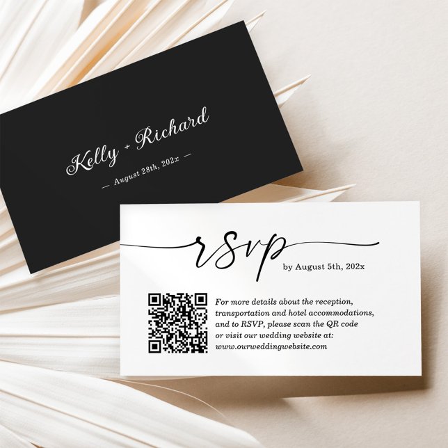 Black White Wedding RSVP Online Website QR Code Enclosure Card (Creator Uploaded)