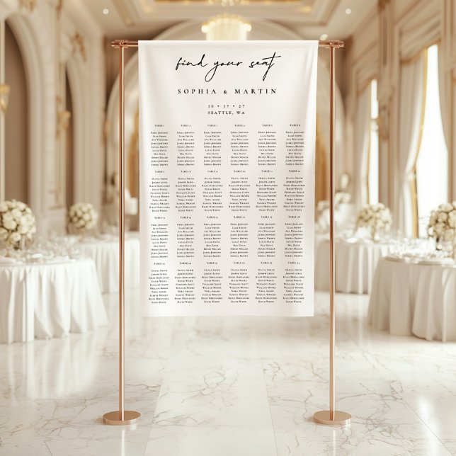 Black & White Wedding Seating Chart 240 Guests  Banner (Black & White Wedding Seating Chart 240 Guests Banner)