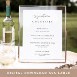 Black & White Wedding Signature Cocktail Menu Sign<br><div class="desc">Invite your guests to grab a favourite libation from the bar with our charming wedding bar menu sign. 11x14 poster features "signature cocktails" in crisp black calligraphy script and block lettering. Personalise with your speciality cocktail names and descriptions beneath.</div>