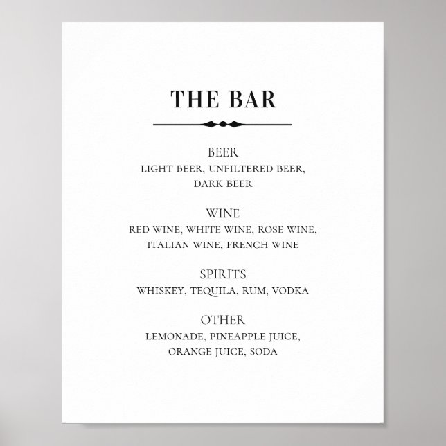 Black & white wedding. Simple alcohol drinks bar Poster (Front)