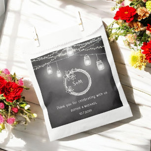 Black White Wedding String Lights  Favour Bag