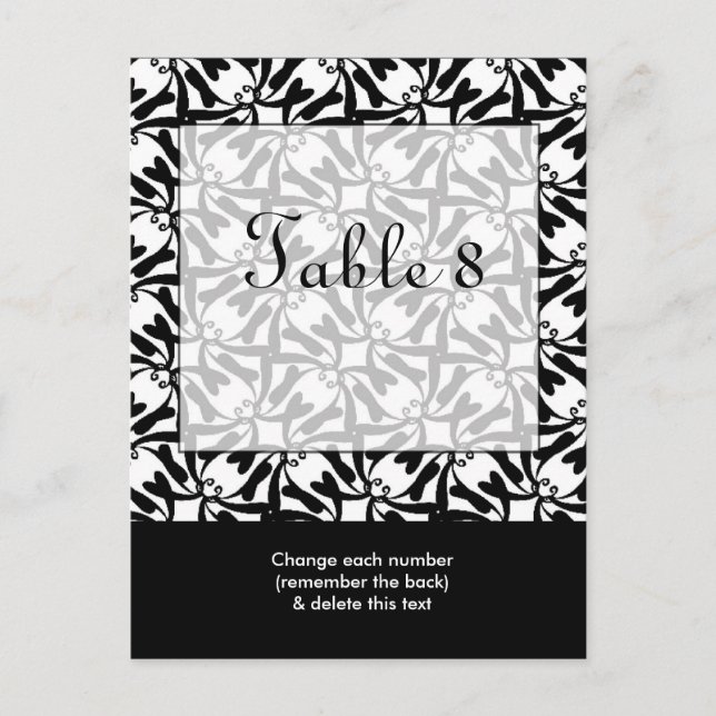 Black White Wedding Table Number Postcard (Front)