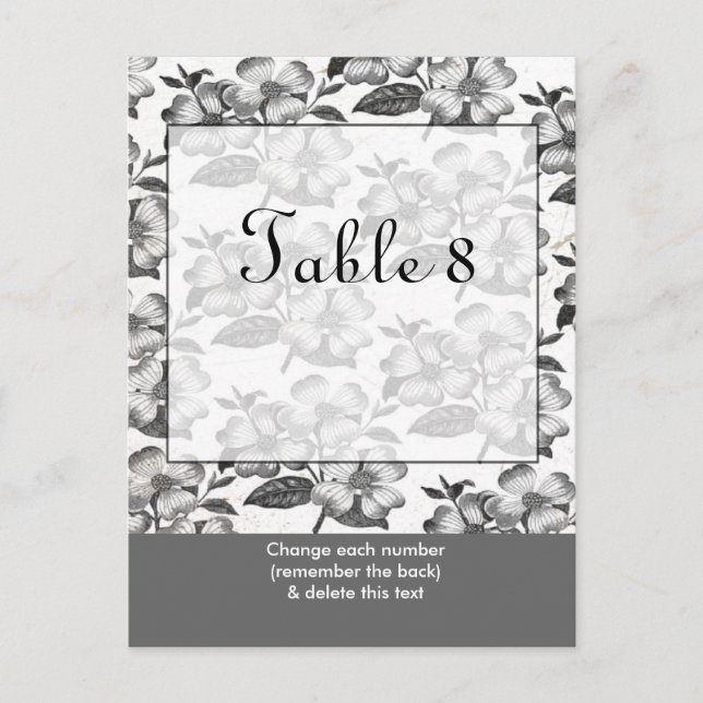 Black White Wedding Table Number Postcard (Front)