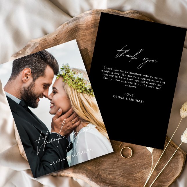 Black White Wedding Thank You Photo Minimalist Card (Creator Uploaded)