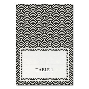 Black+White Wedding Wave Pattern Place Name Card