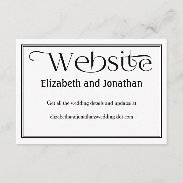 Black & White Wedding Website Details Card (Front)