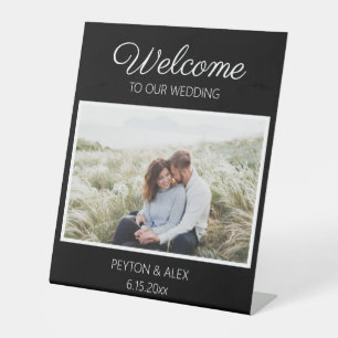 Black White Wedding Welcome Names Photo Date Pedestal Sign
