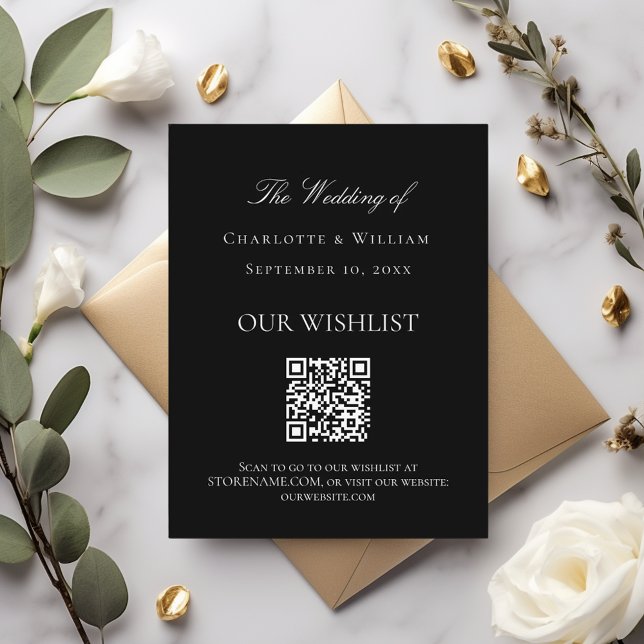 Black white wedding wishlist QR code Enclosure Card (Creator Uploaded)