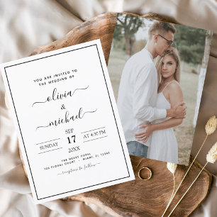Black White Wedding with Photo Invitation