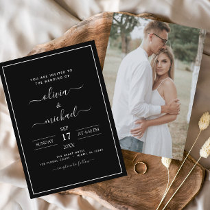 Black White Wedding with Photo Invitation