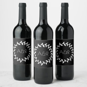 Black White Wedding Wreath Food Beverage Label Set