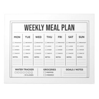 Black & White Weekly Meal Plan Notepad 