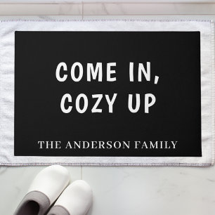 Black white welcome come in quote doormat