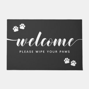 Black White Welcome Paw Prints Wipe Your Paws Doormat