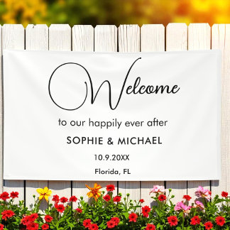 Black White Welcome Wedding Backdrop Banner